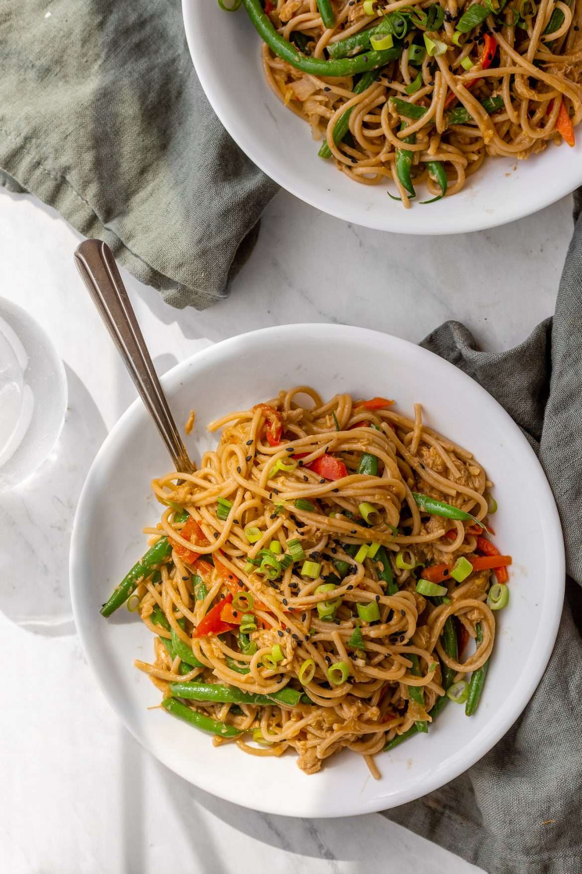 My House Special Lo Mein with Rotisserie Chicken and Kimchi