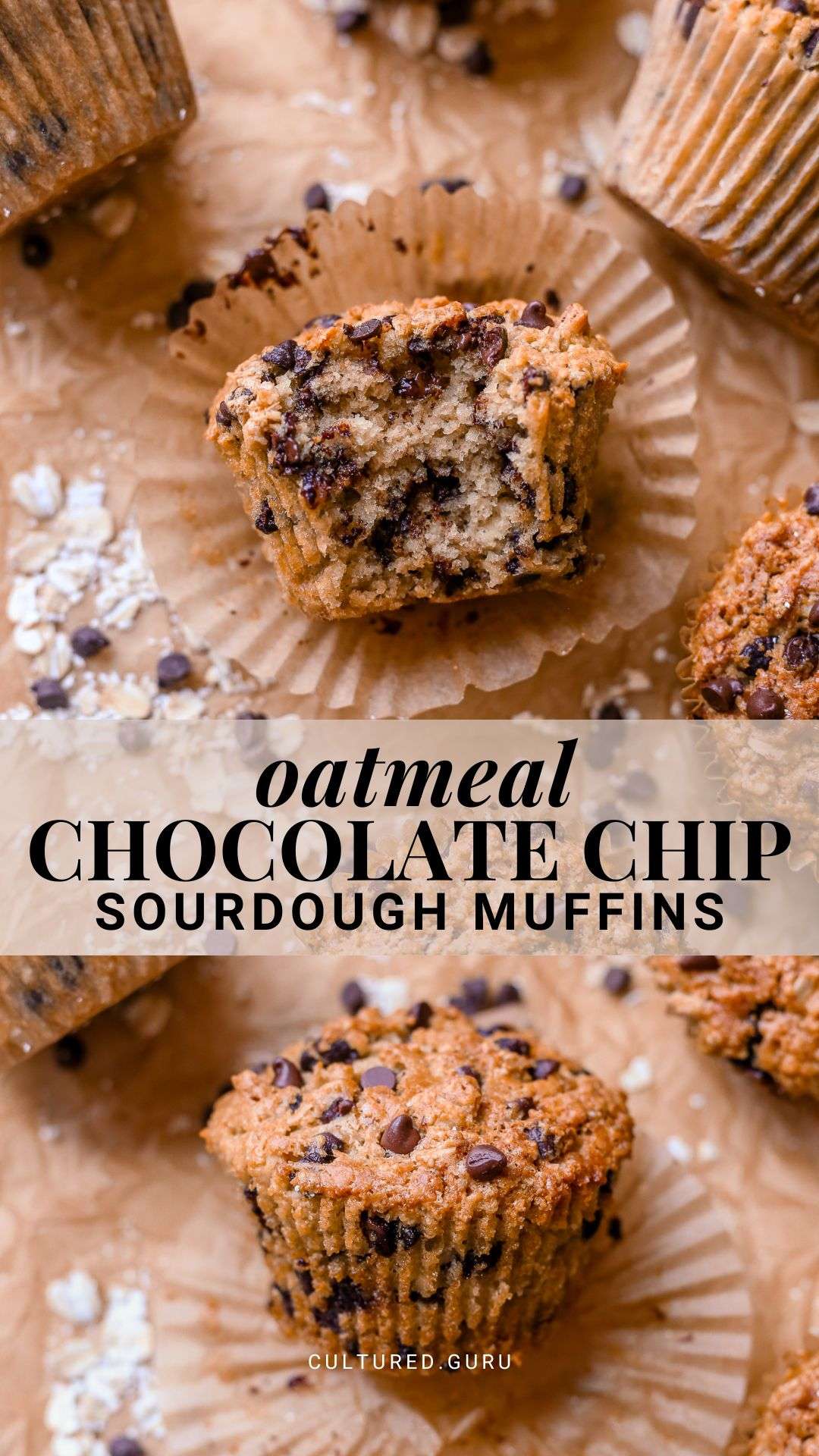 Oatmeal Chocolate Chip Muffins with Sourdough Discard