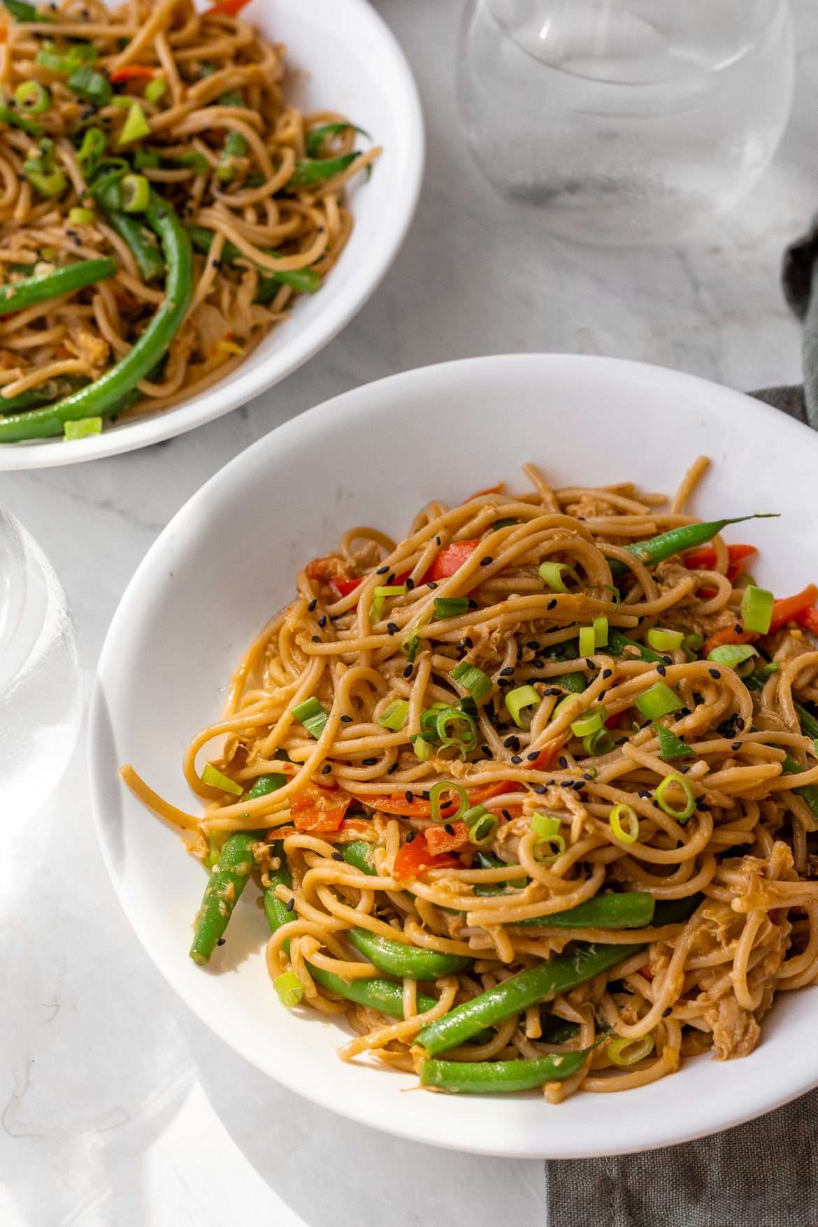 My House Special Lo Mein with Rotisserie Chicken and Kimchi