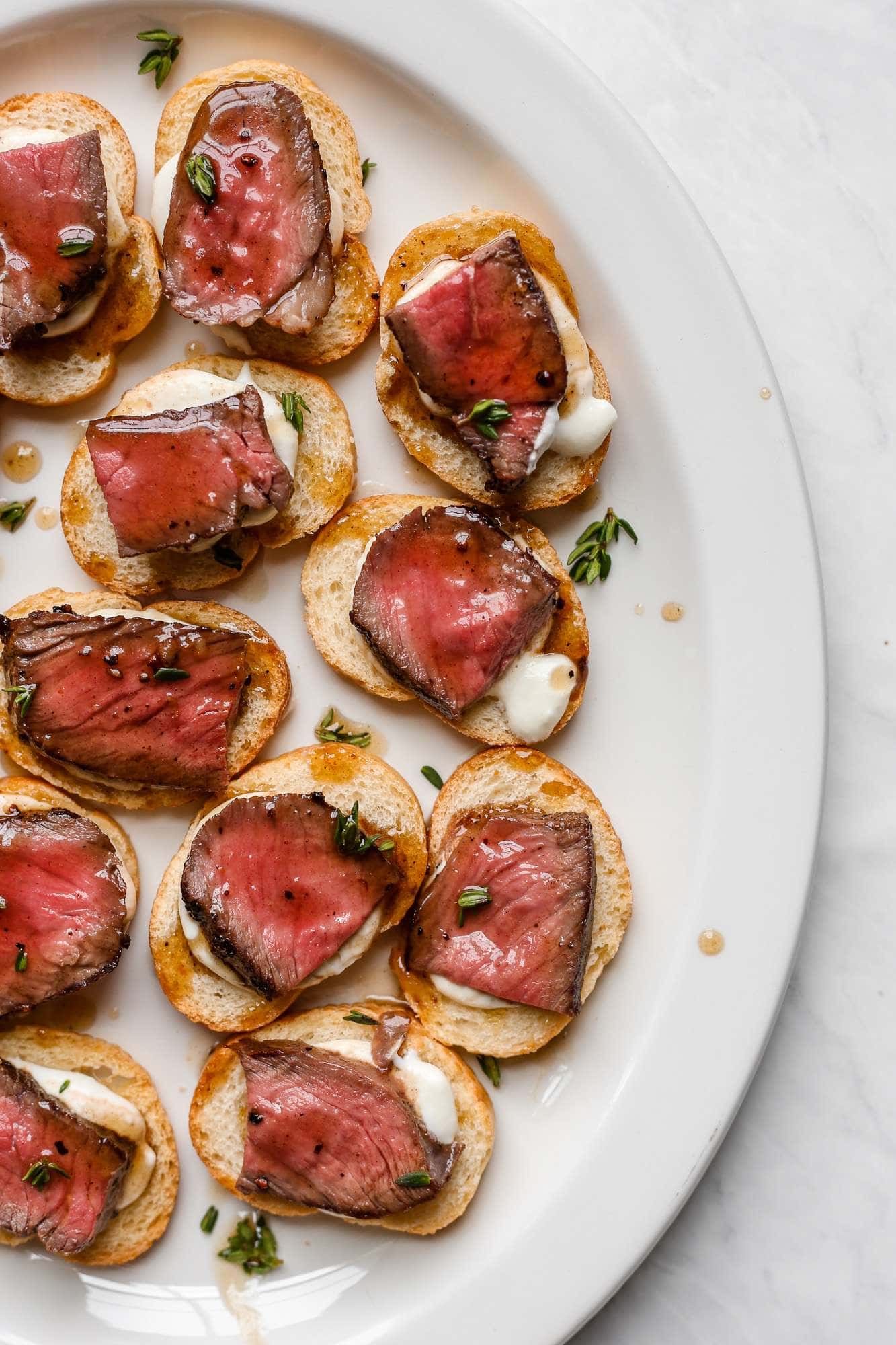 Honey Garlic Steak Crostini with Whipped Feta