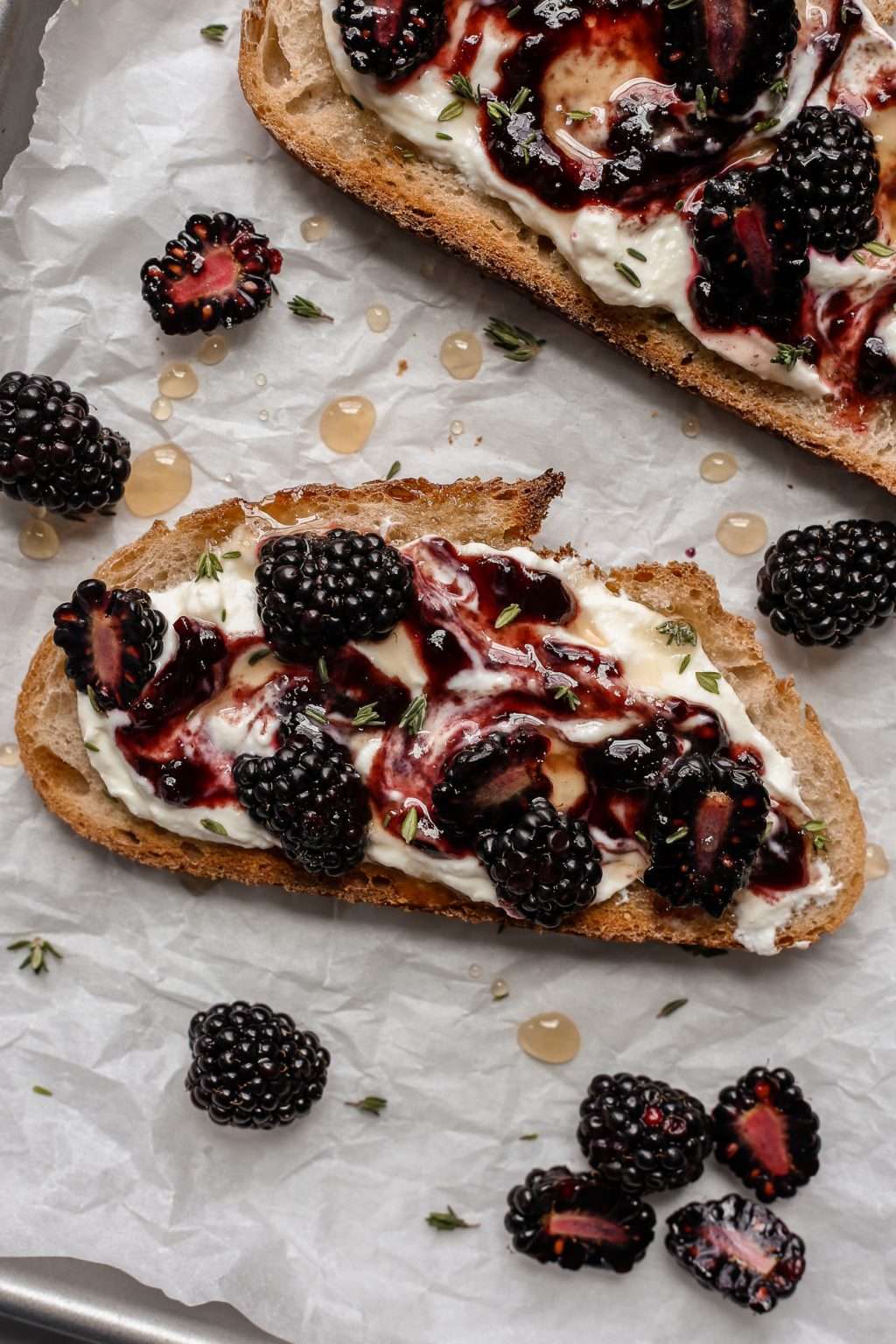 Blackberry and Thyme Greek Yogurt Toast with Citrus Honey