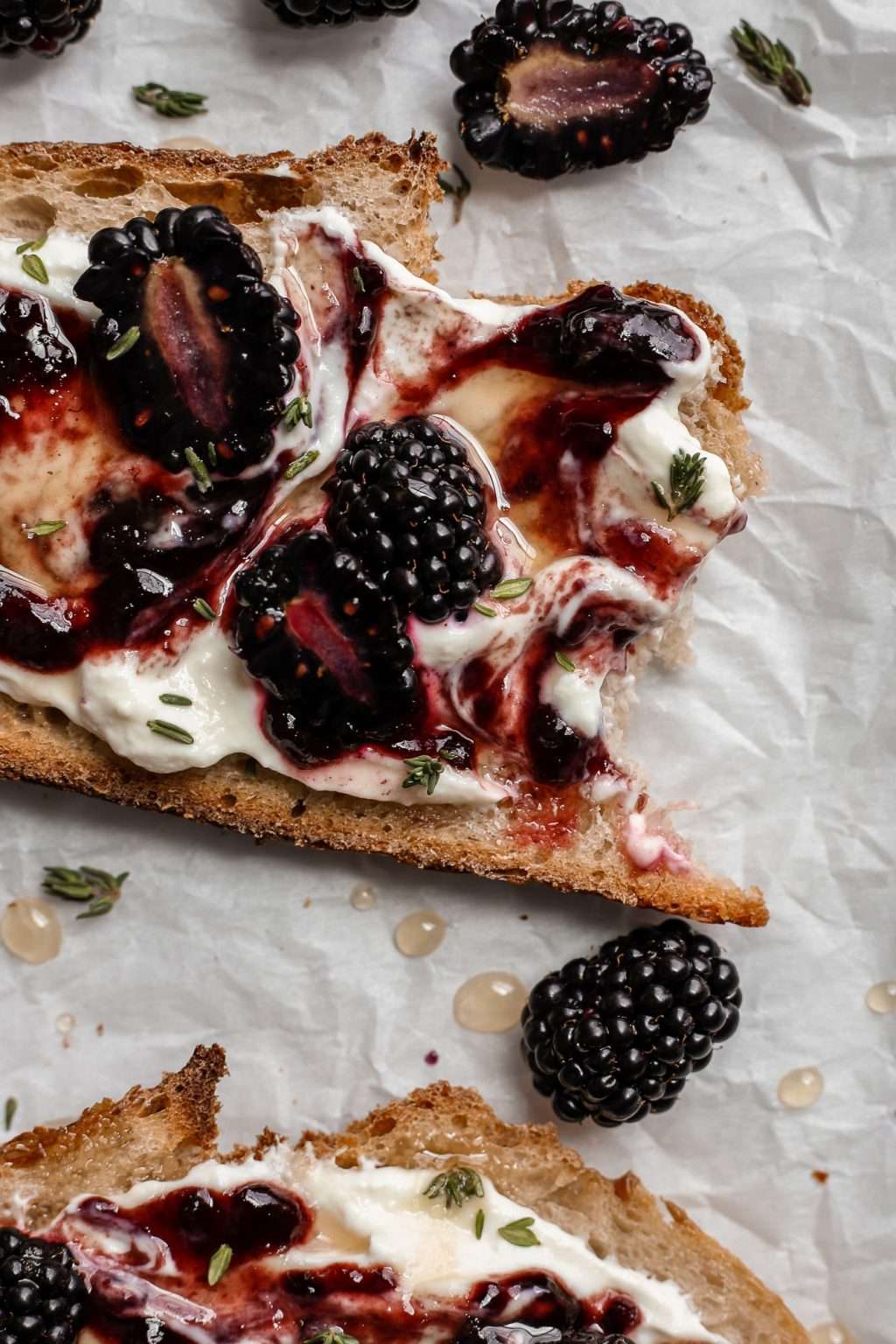 Blackberry and Thyme Greek Yogurt Toast with Citrus Honey