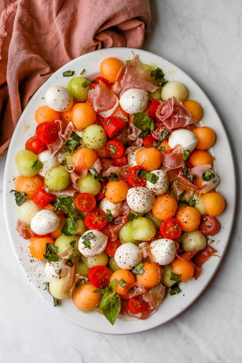Caprese Melon Salad with Prosciutto and Mozzarella