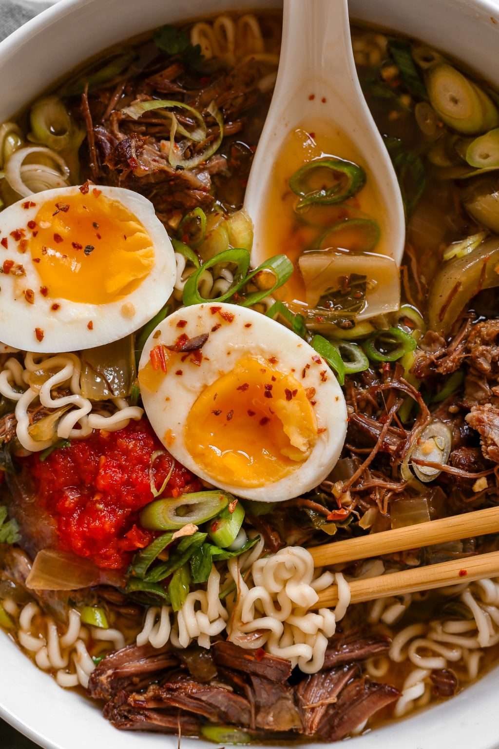 Slow Cooker Spicy Beef Ramen Made With Chuck Roast