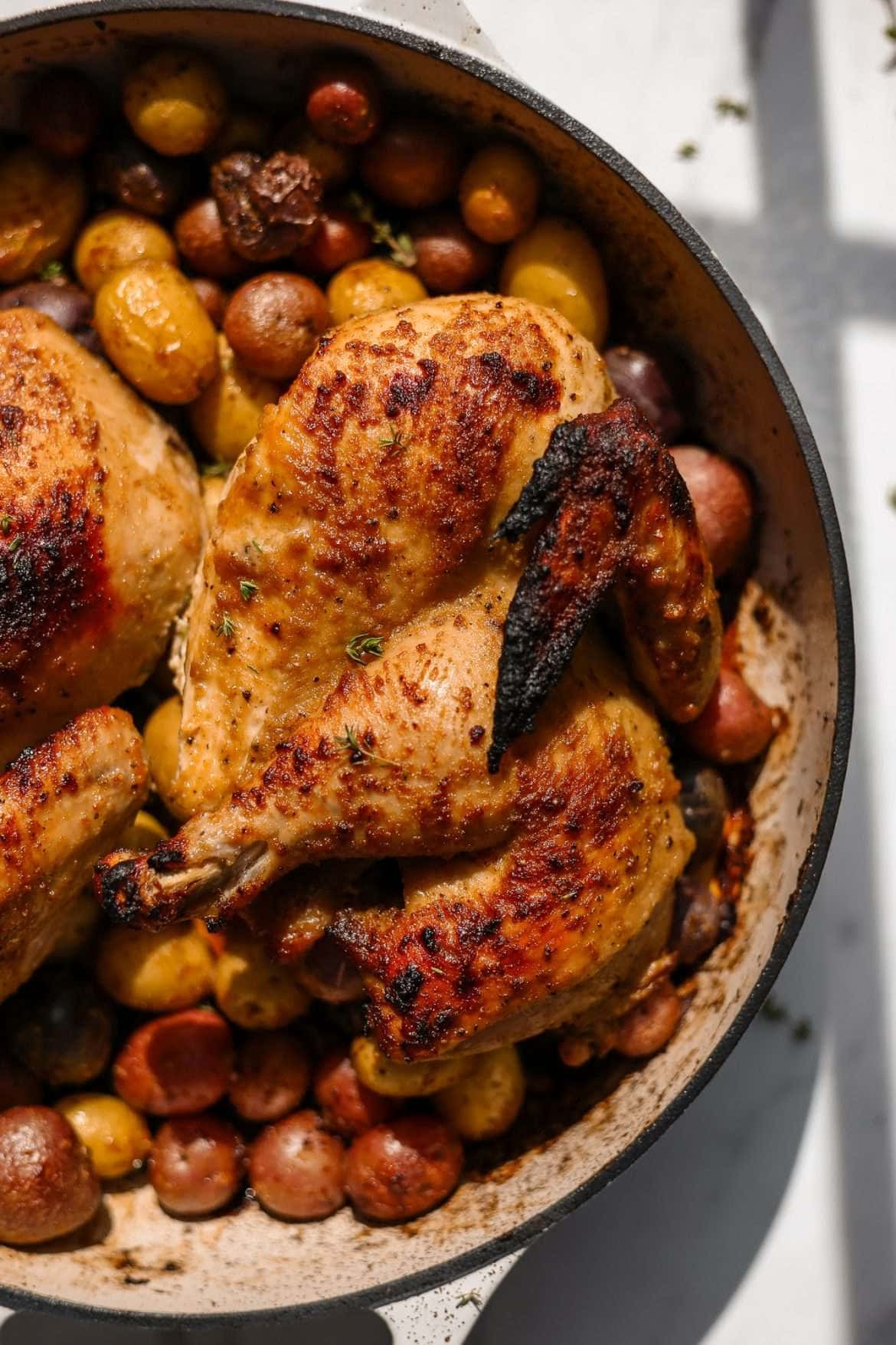 Roasted Half Chicken with Honey Miso Butter Rub and Potatoes