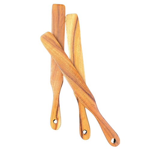 three sourdough spurtles made of wood