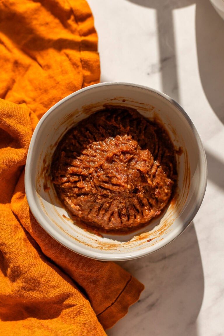 A small bowl of finished soy free miso paste.