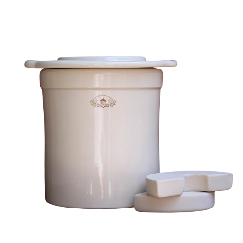 One Gallon Stoneware Crock with Weights