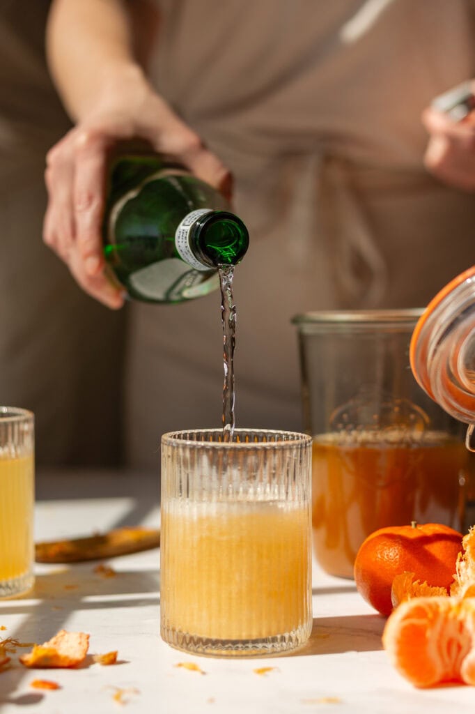 topping the three tablespoons of shrub vinegar with store bought sparkling water.